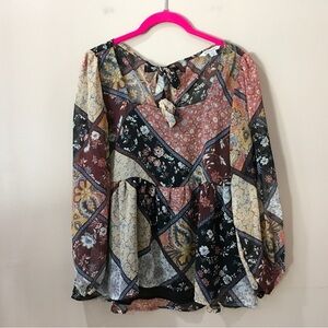 American Eagle Tiered Babydoll Top patchwork multicolor size s